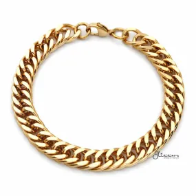 18K Gold I.P Stainless Steel Curb Link Chain Bracelet - 10mm Width