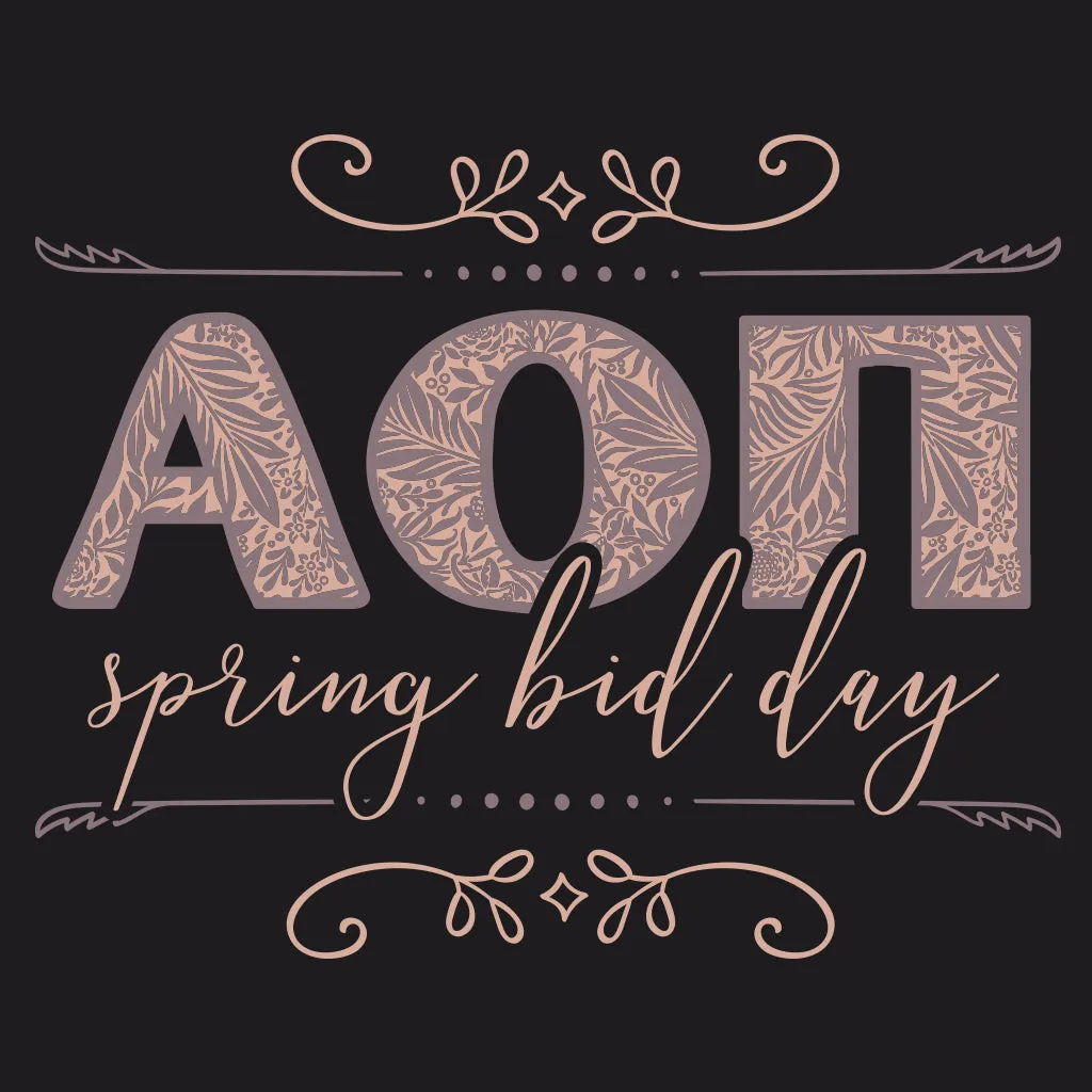 AOPi Boho Spring Bid Day Design