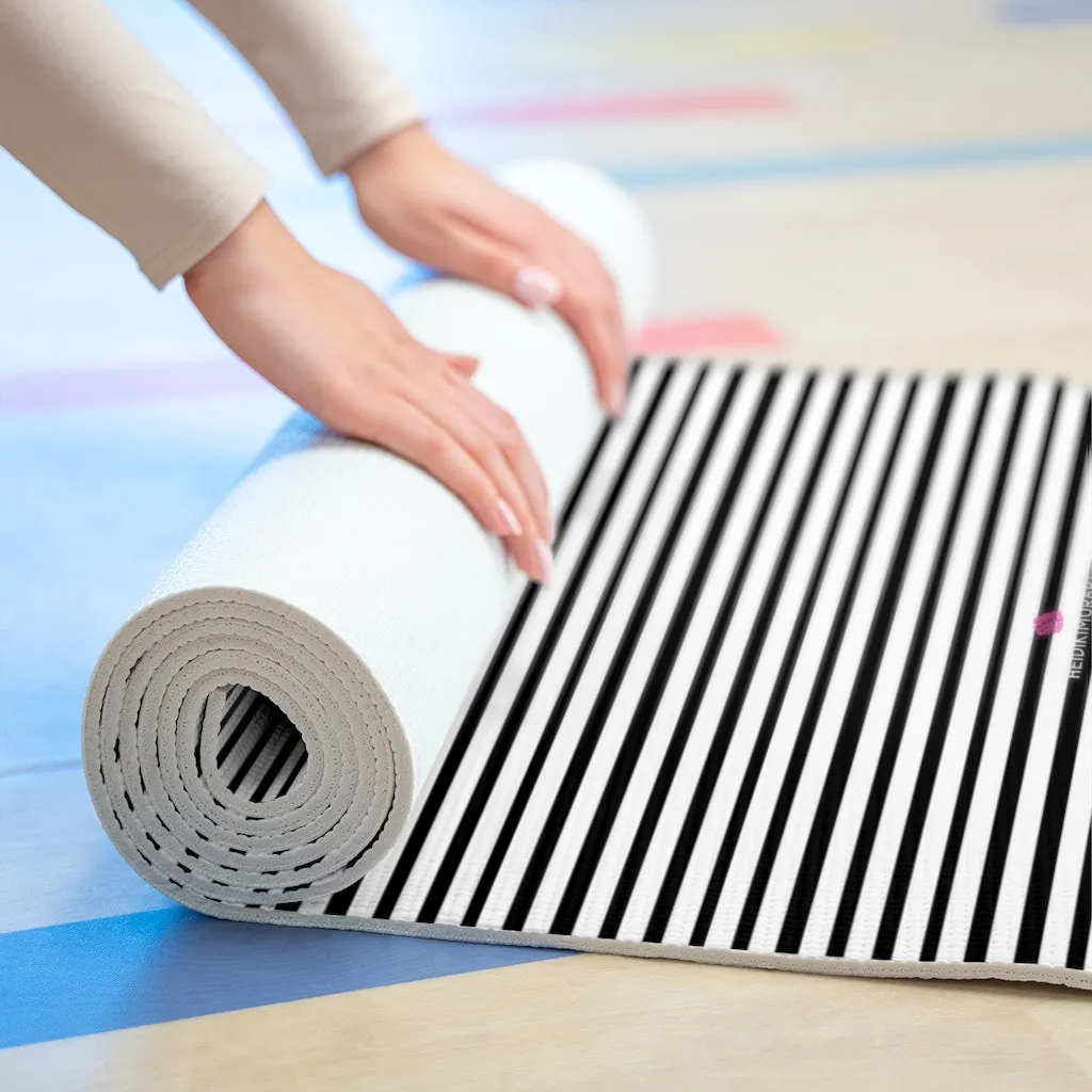 Black Striped Foam Yoga Mat, White and Black Best Lightweight 0.25" thick Mat - Printed in USA (Size: 24″x72")