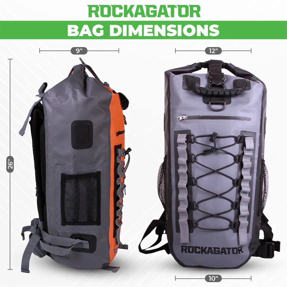 BUNDLE SPECIAL Rockagator Hydric Series 40 Liter Sunset Orange Waterproof Backpack & 2 DRY BAGS