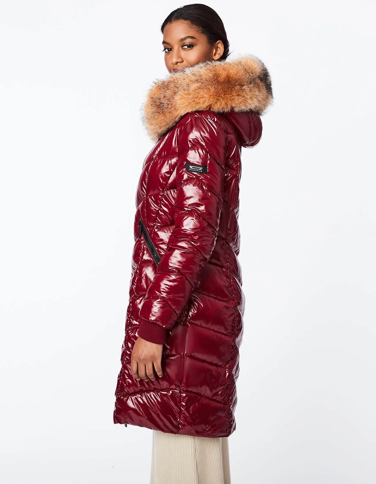 HERRINGBONE GLOSSY PUFFER COAT