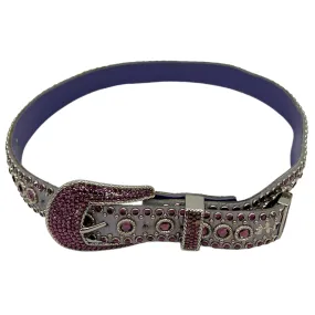 KIPPYS Textured Leather Belt with Swarovski Crystals - Lavender