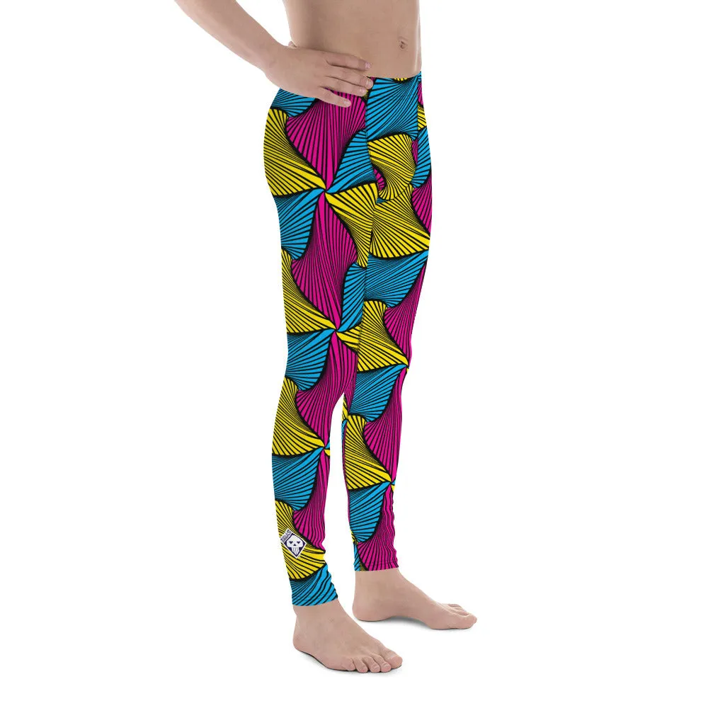 Men's Ankara Wax Print Athletic Leggings for Running, Gym, Jiu-Jitsu and MMA