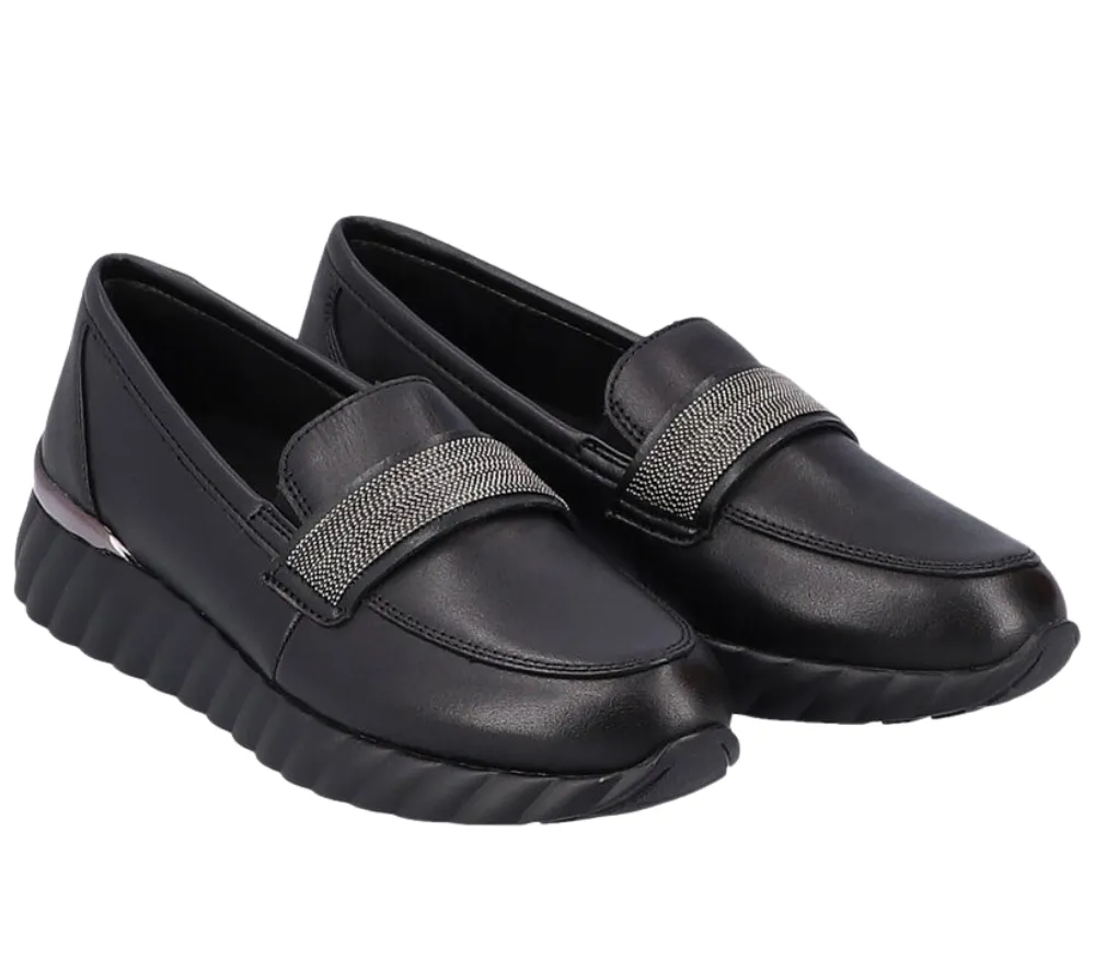 Pantofi casual, dama, REMONTE SOFT, D5910-01 negru, piele naturala