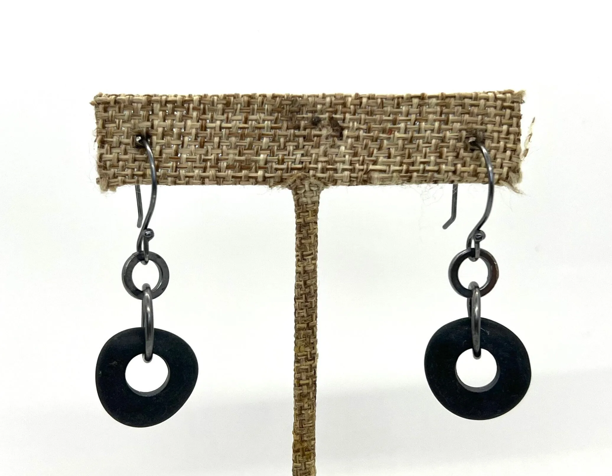 Rock Earrings with Silver Ring.