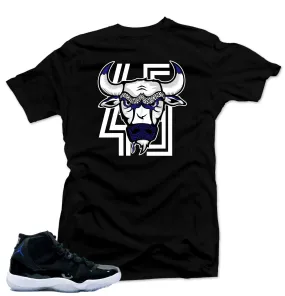 Shirt to match  Air Jordan retro 11 Space Jam sneakers-Bull 45 Black Tee