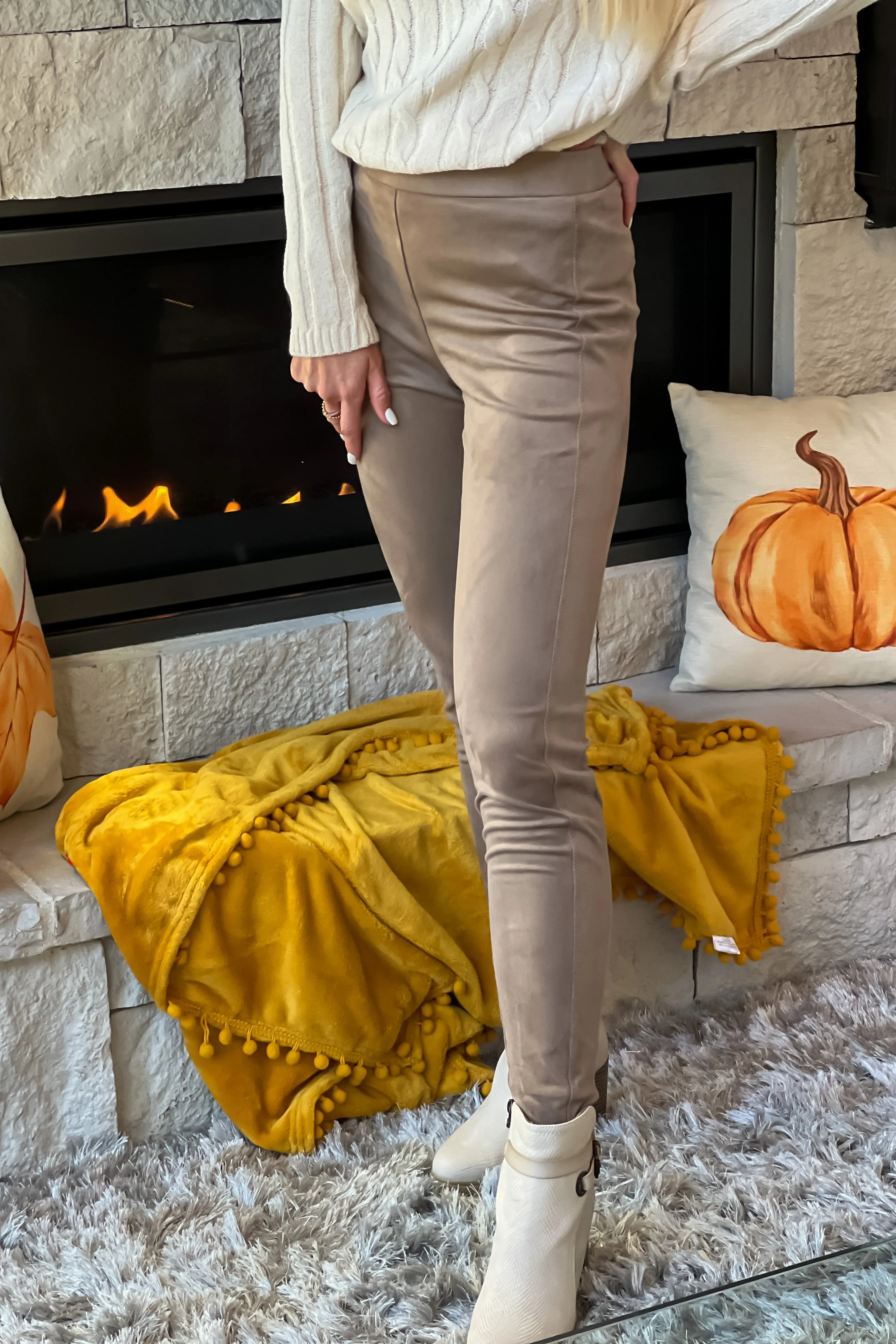 Tribal Flatten It Faux Suede Legging : Beige