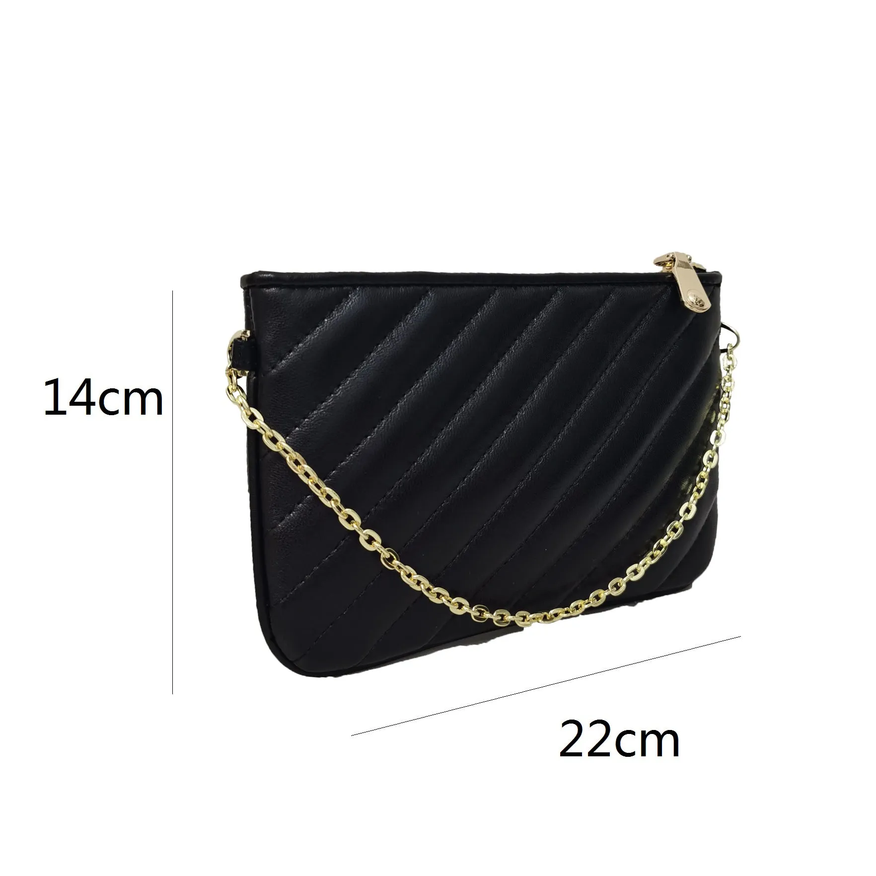 Women's lambskin falten design chain clutch wallet with removable strap